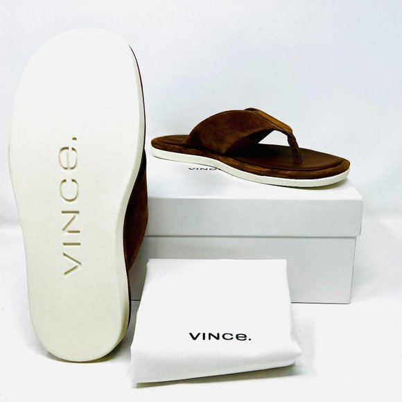 VINCE Dean Basic Leather Brown Tobacco Suede Men's Flip Flops Sandals - Picture 8 of 8